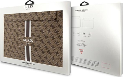 Mbështjellës laptopi Guess 4G Printed Stripes, 16\", lëkurë sintetike, kafe