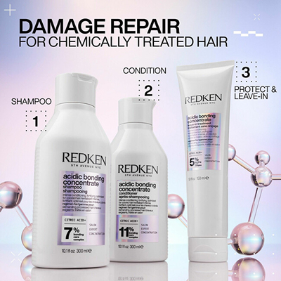 Set për flokë Redken Acidic Bonding Concentrate, shampo forcuese për flokë 300 ml + balsam 300 ml + trajtues për flokë 150 ml