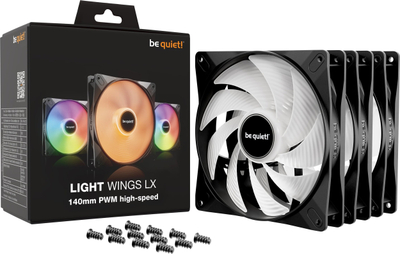 Вентилатор за компјутер Be Quiet LIGHT WINGS LX, 140mm PWM High Speed, сет 3 парчиња, црн