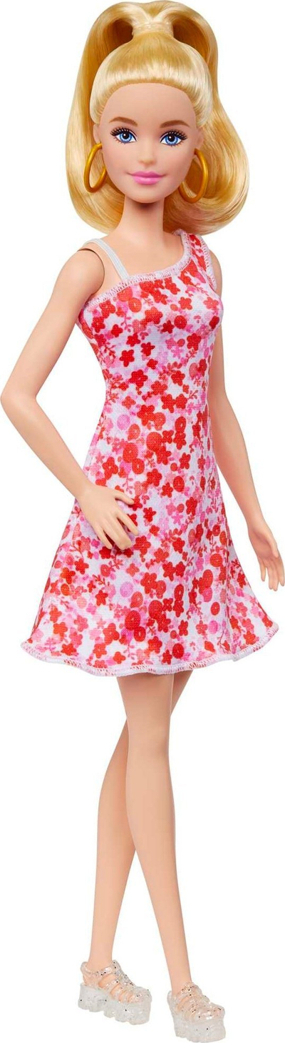 Kukull Barbie Mattel Fashionistas FBR37 HJT02, me protezë në këmbë, fustan me lule, rozë kuqe