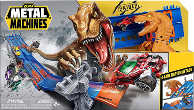 Pistë garash Metal Machines ZURU Raptor Attack, 4 korsi, me makinë lodër, shumëngjyrëshe