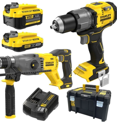 Set veglash Stanley Fatmax V20 SFMCD726 SFMCH900, 18V, bateri 4.0Ah dhe 2.0Ah, verdhë e zezë