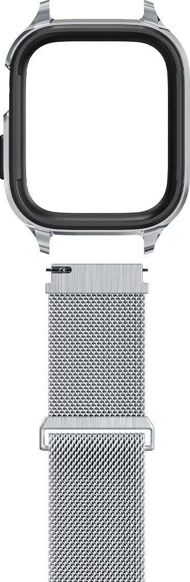Këllëf me rrip Spigen Metal Fit Pro për Apple Watch 45mm 44mm, alumin edhe TPU, rrip çeliku magnetik, argjendtë