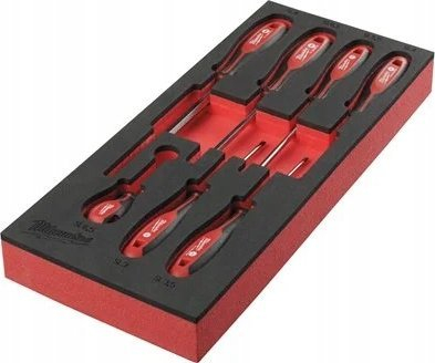 Set kaçavidash të sheshta Milwaukee Screwdriver SL, 7 copë, me shkumë, i kuq e zi