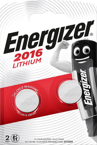 Bateri litiumi Energizer CR2016, 3V, pakim 2 copë, argjendtë