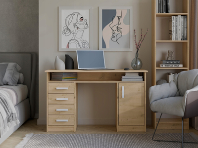 Tavolinë zyre ADA OAK ARTISAN, 125 cm, 4 sirtarë, dru artizan