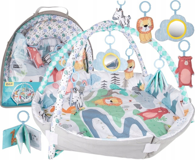 Tapet edukativ Canpol Babies Safari 3in1, me pasqyrë, me harqe dhe lodra varëse, shumëngjyrësh