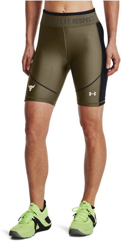Pantallona shkurtra sportive Under Armour Project Rock, kompresion, për femra, jeshile