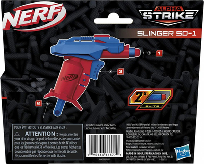 Lodër blaster NERF Alpha Strike Slinger SD-1, me fishekë shkumë, ngarkim manual, blu portokall