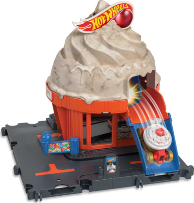Set loje me pistë Hot Wheels City Ice Cream Shop, me ashensor, me 1 veturë, shumëngjyrësh