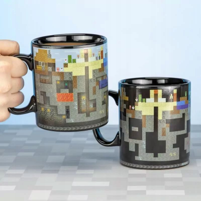 Filxhan Minecraft Paladone XL, 550 ml, qeramike që ndërron pamje me nxehtësi, i zi me ngjyra