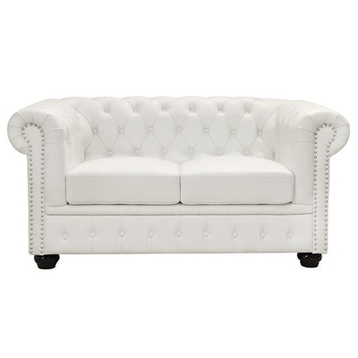 Divan dy ulëse Chesterfield HM3010.02, lëkurë teknike, 155x90x73 cm, i bardhë matt