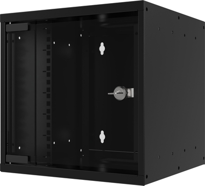 Kabinet muri për rrjet Triton 10" 9U, thellësi 300mm, derë xhami, i zi