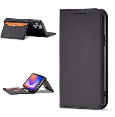 Mbulesë magnetike me xhep kartash për telefon për iPhone 12 Pro, lëkurë sintetike, e zezë
