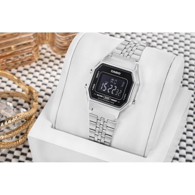 Orë dore Casio LA680WA-1B për femra, digjitale, çelik inoks, argjend