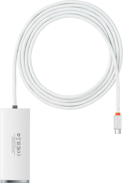 HUB USB Baseus WKQX030502, Type C në 4x USB 3.0, kabllo 2m, i bardhë