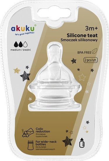Biberonçinë Akuku Anti-Colic, silikon, grykë e gjerë 3m+, transparente