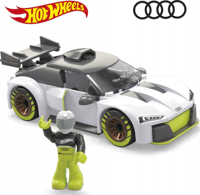 Set ndërtimi MEGA Hot Wheels Audi R8 LMS GT2, 73 copa, me shofer kukull, i bardhë