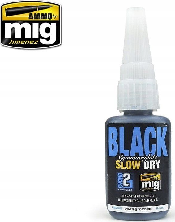 Ngjitës cyanoakrilat Ammo by Mig Black Slow Dry, 21g, i zi