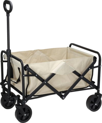 Karrocë palosëse plazhi Tourist Beach Wagon, 75x52x48cm, çelik dhe pëlhurë Oxford, bezhë me të zezë