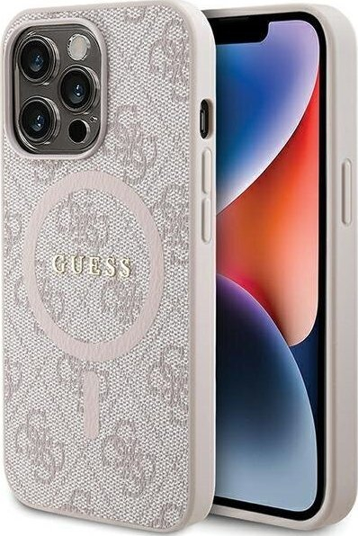 Kapak telefoni Guess 4G me lëkurë MagSafe për iPhone 13 Pro Max, GUHMP13XG4GFRP, rozë