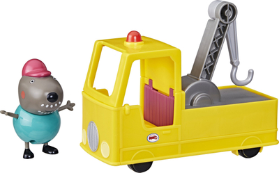 Set lodrash Peppa Pig Granddad Dog Tow Truck, kamion tërheqës roll back me figurë, shumëngjyrësh