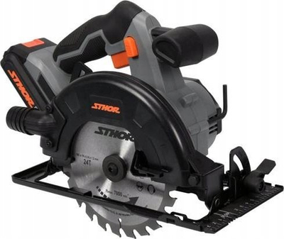 Sharë rrethore pa kabllo Sthor 20V, 165mm, bateri 2Ah, gri e zezë