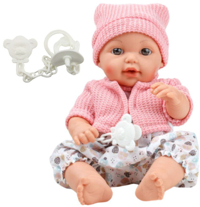 Kukull bebe LeanToys, 30cm, me tinguj dhe biberon, rozë