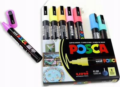 Set markerë POSCA Round Tip, 8 copë, 1.8 2.5mm, ngjyra pastel