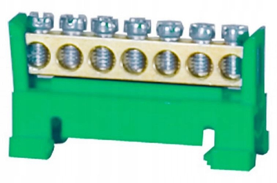 Listelë neutrale F-ELEKTRO F2.0115, 7 module, për shinë TH35, e gjelbër