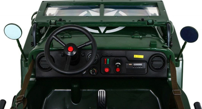 Makinë lodër elektrike Jeep Willys Military, 12V, 3 vende, jeshile ushtarake