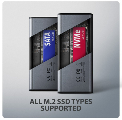 Kuti e jashtme për SSD AXAGON EEM2-SD2, M.2 NVMe SATA, USB C 10Gbps, gri
