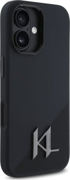 Kapak telefoni Karl Lagerfeld Silicone Shadow Metal Initial MagSafe për iPhone 16 6.1", silikoni, i zi
