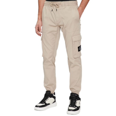 Pantallona jogger cargo Calvin Klein Jeans J30J324696, pambuk, bezhë