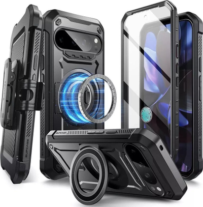Mbrojtëse telefoni SUPCASE Unicorn Beetle Pro Mag për Google Pixel 9 9 Pro, me kickstand, me klips rripi, e zezë