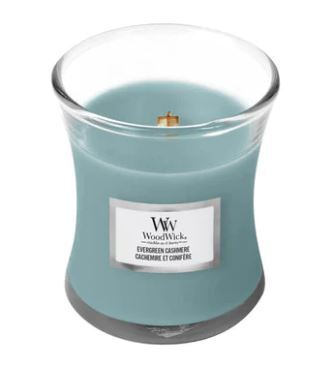 Qiri aromatik WoodWick Evergreen Cashmere, 85 g