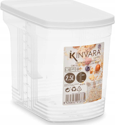 Enë plastike kuzhine me kapak matës dhe dorezë, 2.5L, transparente