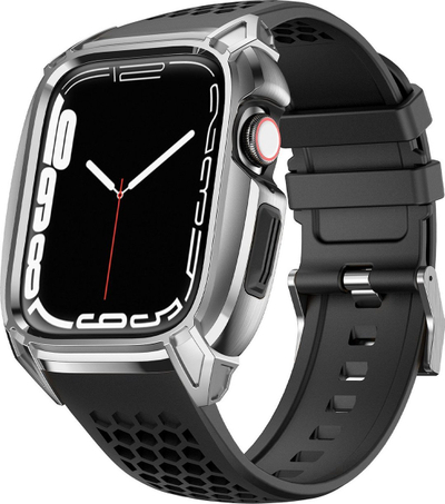 Komplet rrip dhe kasë Kingxbar CYF148 për Apple Watch 44/45mm, 2 në 1, argjend