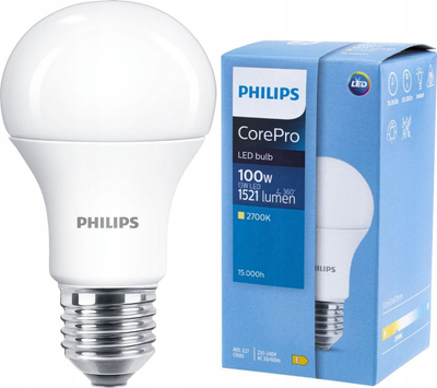 ЛЕД сијалица Philips CorePro A60 13W, E27, 2700K, топло бела