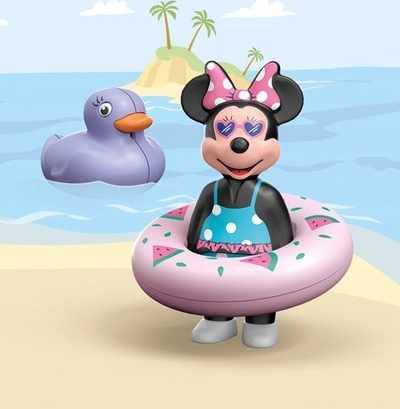 Set lodrash Playmobil 1.2.3 Aqua Disney Minnie's Beach Trip 71416, 3 pjesë, për kalamaj 1-4 vjeç, shumëngjyrësh