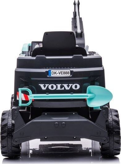Eskavator elektrik për kalamaj Volvo, me goma të mëdhaja, me krah gërmimi që punon, i zi me jeshile