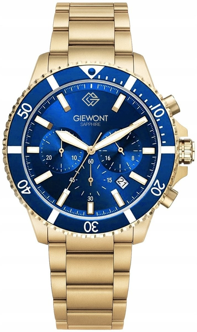 Orë burrash Giewont Chronograph GW3970 B6, xham sapphire, çelik inox, gold blu