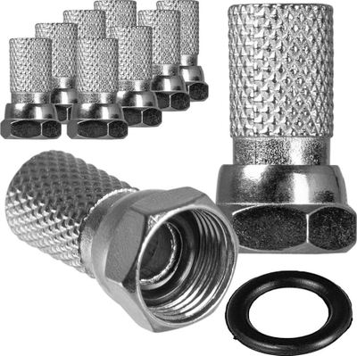 Konektor antene F Plug, 6.8 mm, me gasket, set 10 copë, argjendt