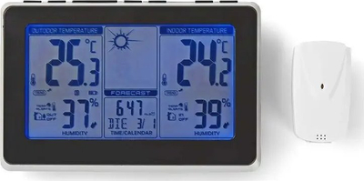 Stacion moti Nedis, wireless, sensor i jashtëm, ekran LCD, i zi argjendtë