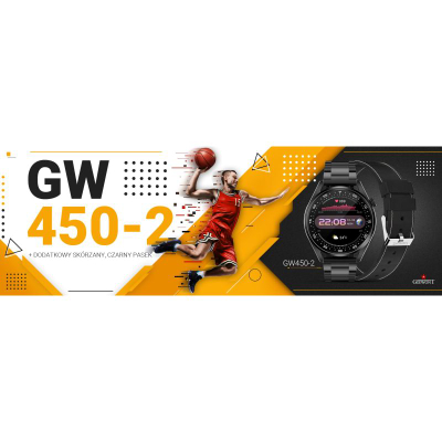 Smartwatch Giewont GW450-2, thirrje nga ora, rrip metalik, i zi