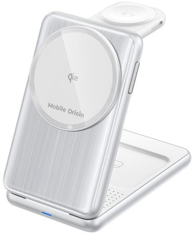 Karikues 3n1 pa tela Mobile Origin PW8, Qi2 MagSafe, i palosshëm, argjendtë