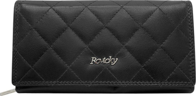 Portofol për goca Rovicky me qepje romb, lëkurë natyrale, RFID, i zi