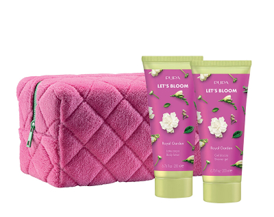 Set për femra PUPA Milano Royal Garden, xhel dushi 200 ml + losion trupi 200 ml + çantë kozmetike