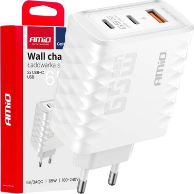 Karikues rrjeti AMiO 04289, 65W, USB‑C edhe USB, i bardhë