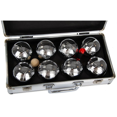 Set petanke Enero Game Balls, 8 topa metal, kuti alumini, argjendtë